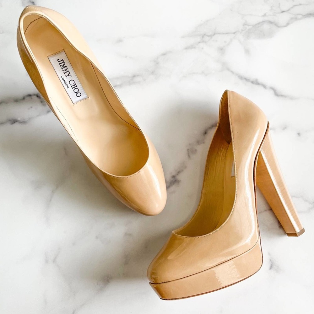Jimmy Choo Fenner Leather Platform Pumps Tan